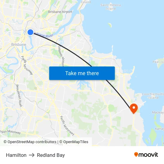 Hamilton to Redland Bay map