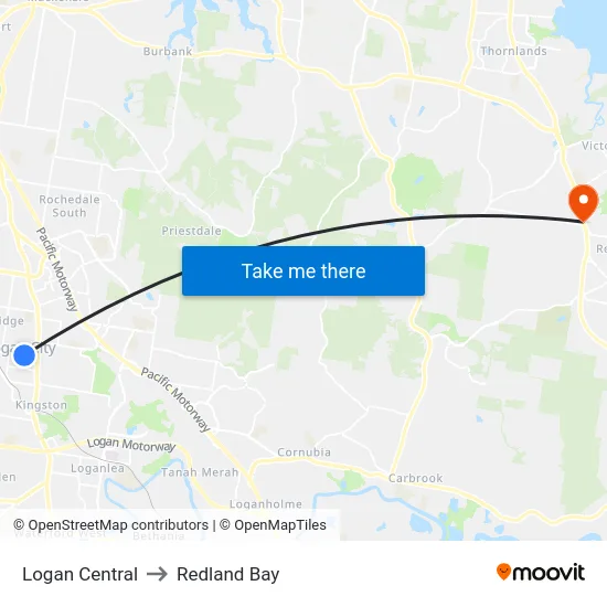 Logan Central to Redland Bay map