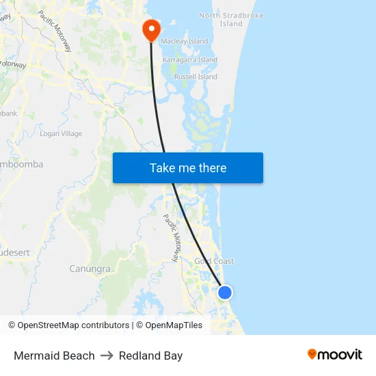 Mermaid Beach to Redland Bay map