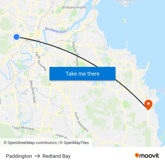 Paddington to Redland Bay map