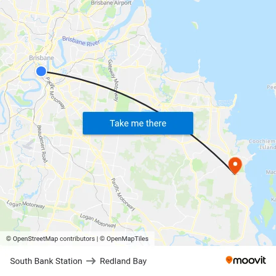 South Bank Station to Redland Bay map
