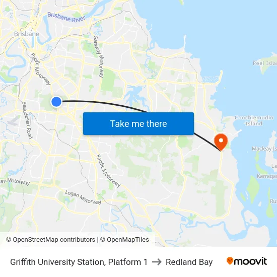 Griffith University Station, Platform 1 to Redland Bay map
