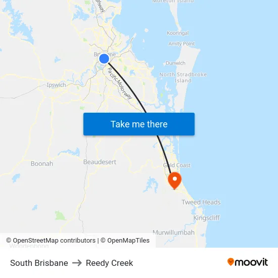South Brisbane to Reedy Creek map