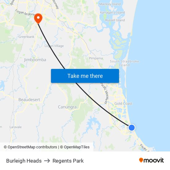 Burleigh Heads to Regents Park map