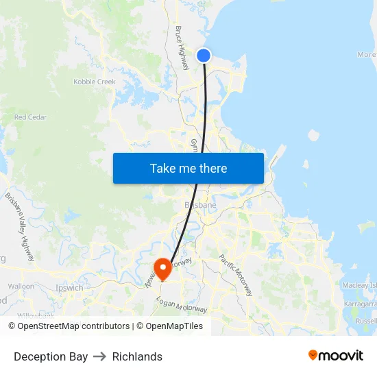 Deception Bay to Richlands map
