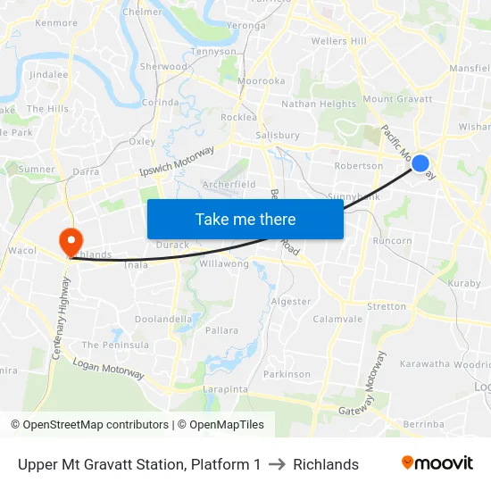 Upper Mt Gravatt Station, Platform 1 to Richlands map