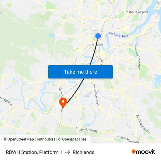 RBWH Station, Platform 1 to Richlands map