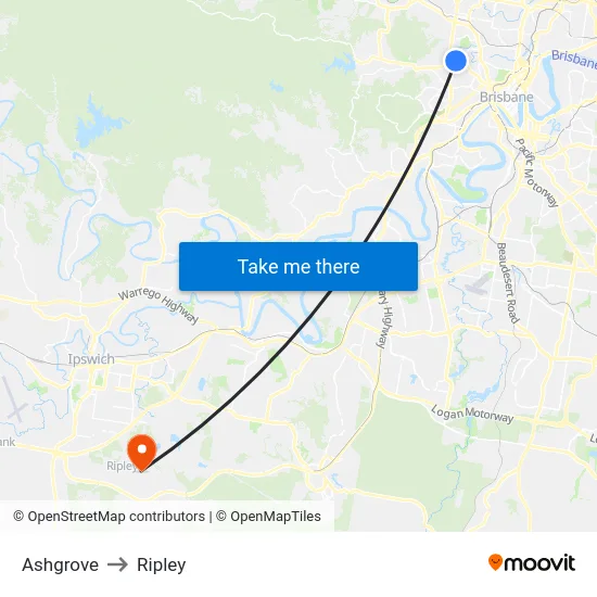 Ashgrove to Ripley map