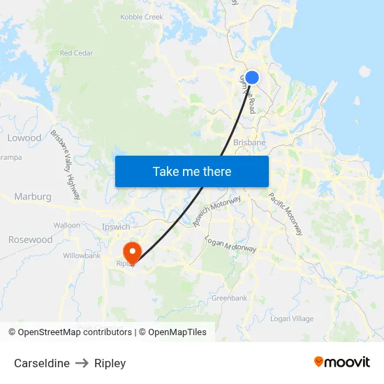 Carseldine to Ripley map