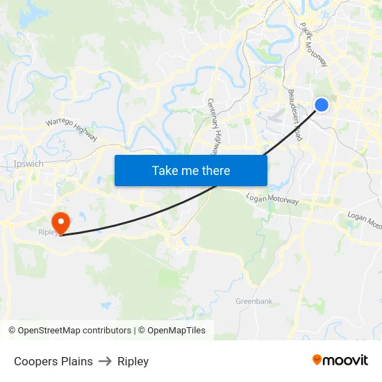 Coopers Plains to Ripley map