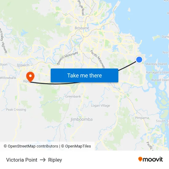 Victoria Point to Ripley map