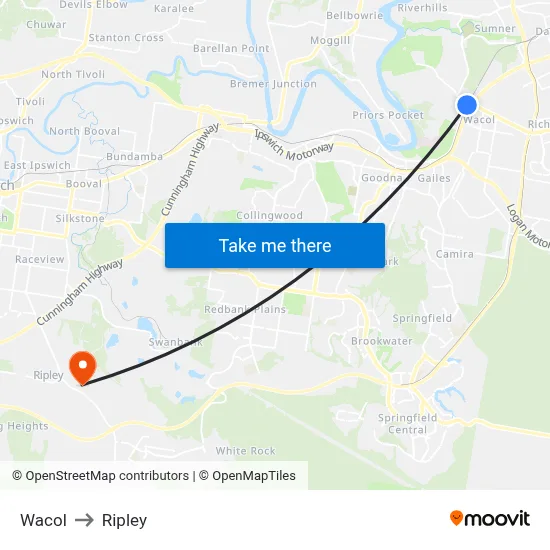 Wacol to Ripley map
