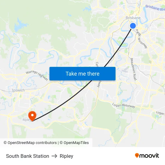 South Bank Station to Ripley map
