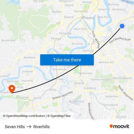 Seven Hills to Riverhills map