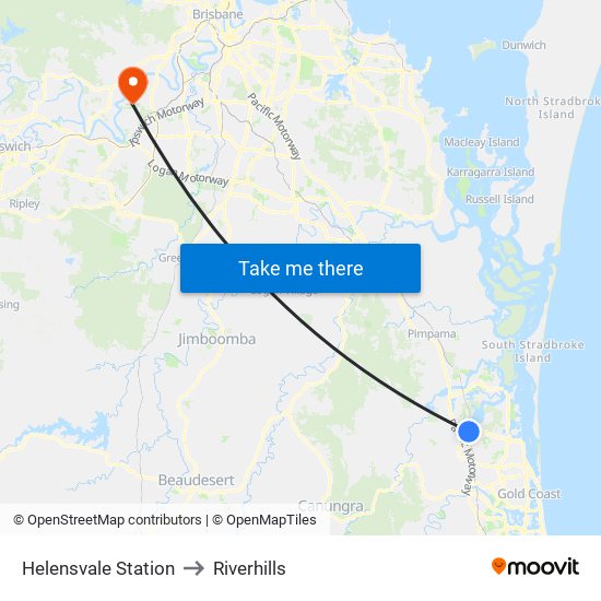 Helensvale Station to Riverhills map