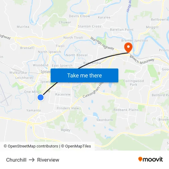 Churchill to Riverview map