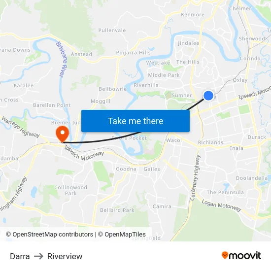 Darra to Riverview map