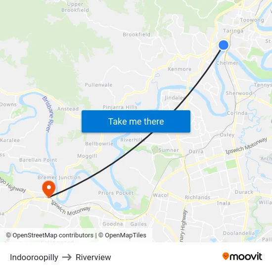 Indooroopilly to Riverview map