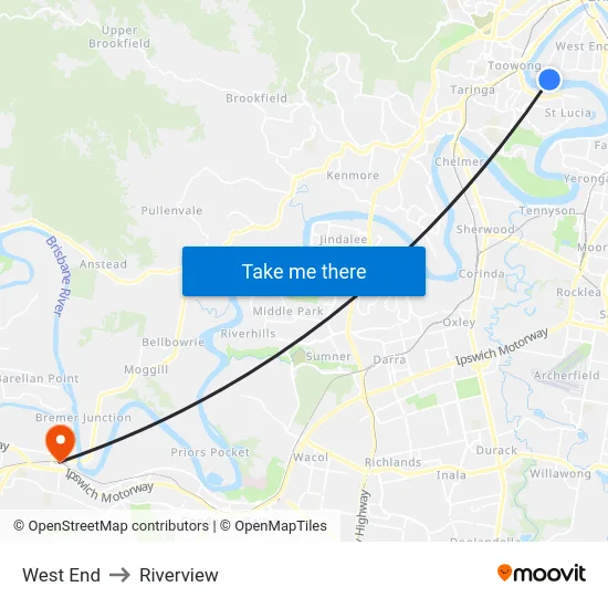 West End to Riverview map