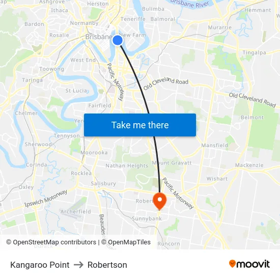 Kangaroo Point to Robertson map