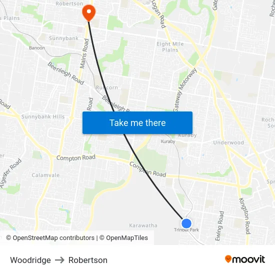 Woodridge to Robertson map