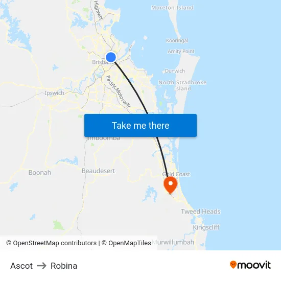Ascot to Robina map