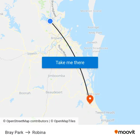 Bray Park to Robina map