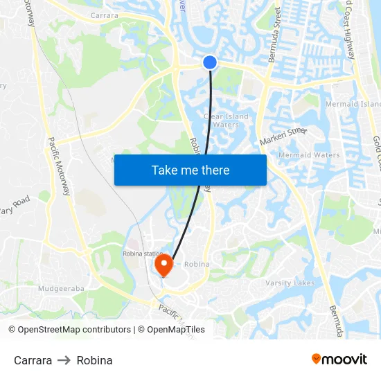Carrara to Robina map