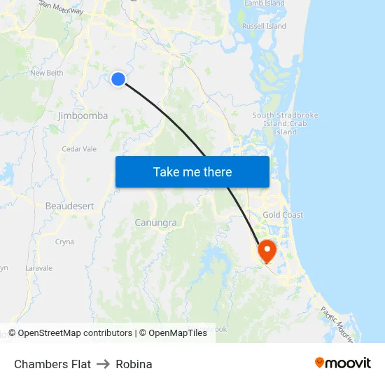 Chambers Flat to Robina map