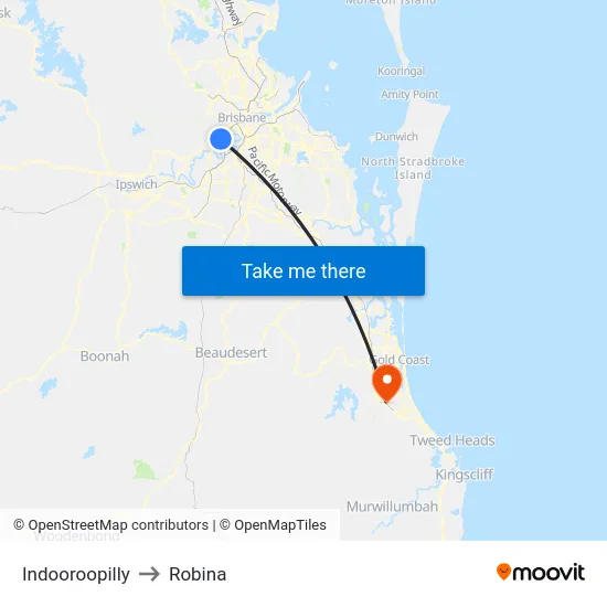 Indooroopilly to Robina map