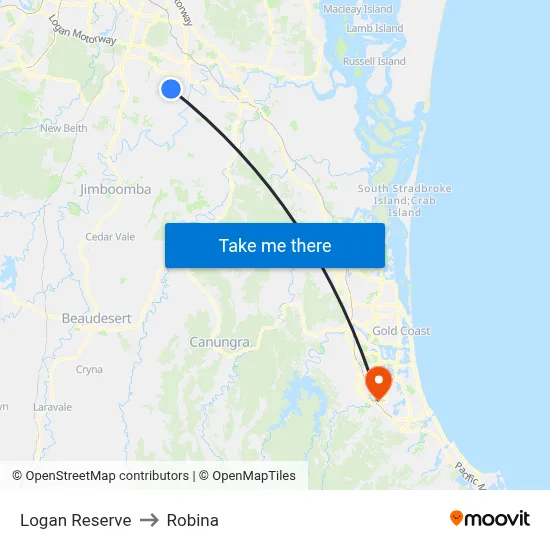 Logan Reserve to Robina map