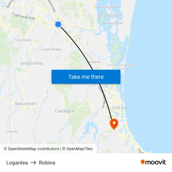 Loganlea to Robina map
