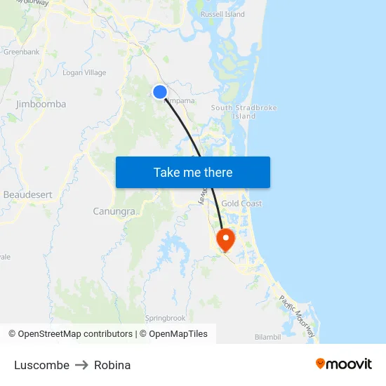 Luscombe to Robina map