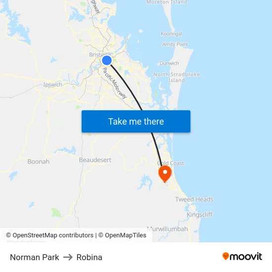 Norman Park to Robina map
