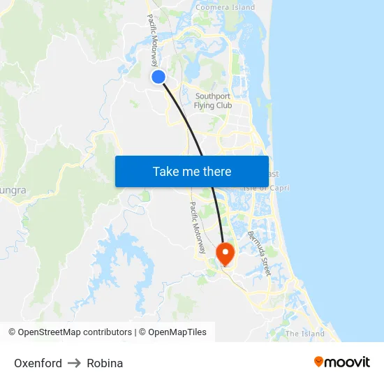 Oxenford to Robina map