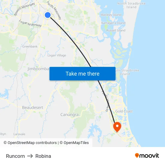 Runcorn to Robina map