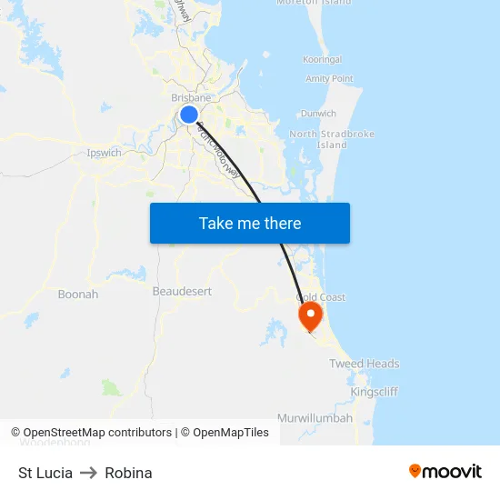 St Lucia to Robina map
