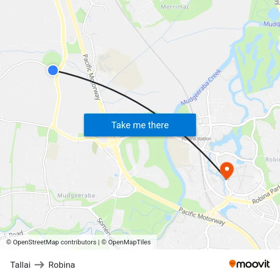 Tallai to Robina map