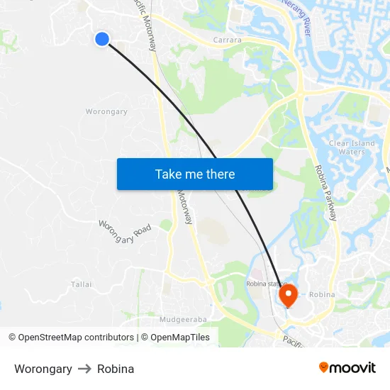 Worongary to Robina map