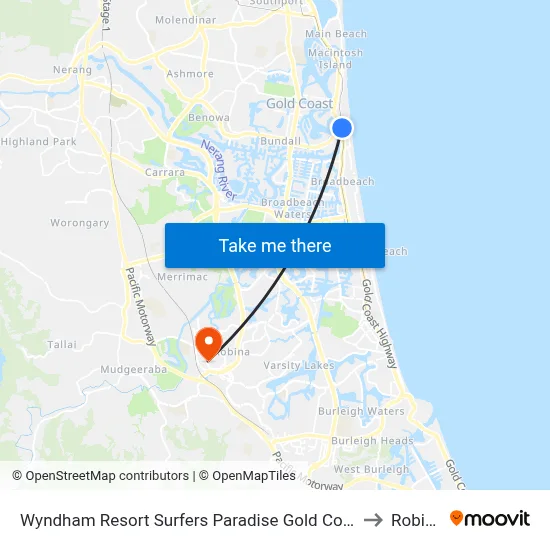 Wyndham Resort Surfers Paradise Gold Coast to Robina map