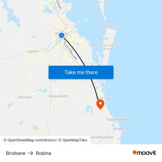 Brisbane to Robina map