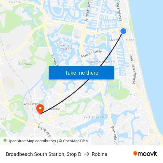 Broadbeach South Station, Stop D to Robina map