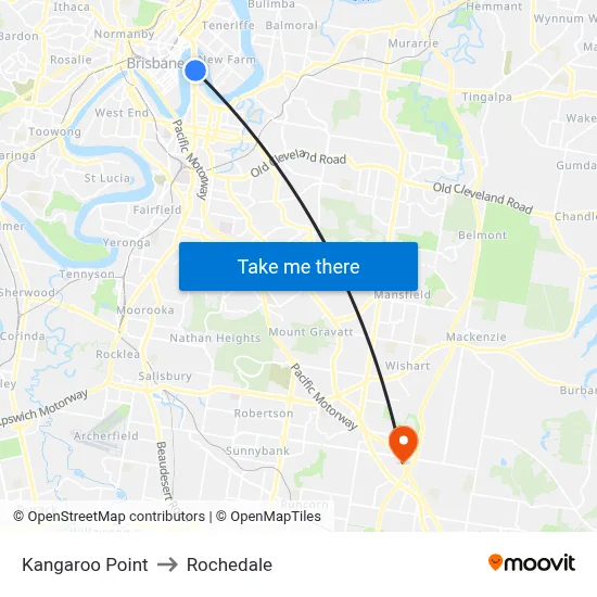 Kangaroo Point to Rochedale map