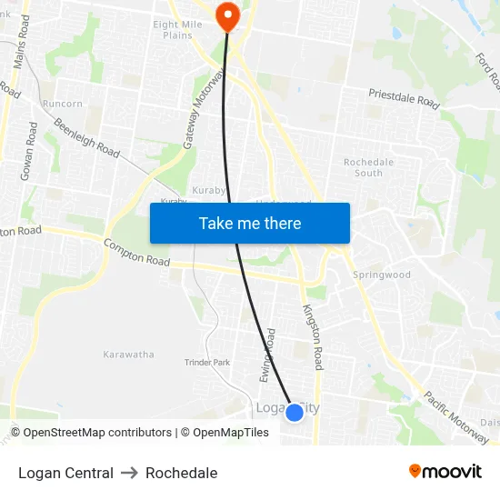 Logan Central to Rochedale map