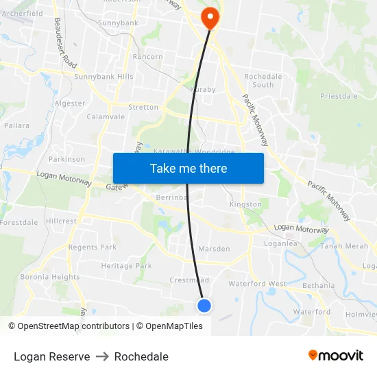 Logan Reserve to Rochedale map
