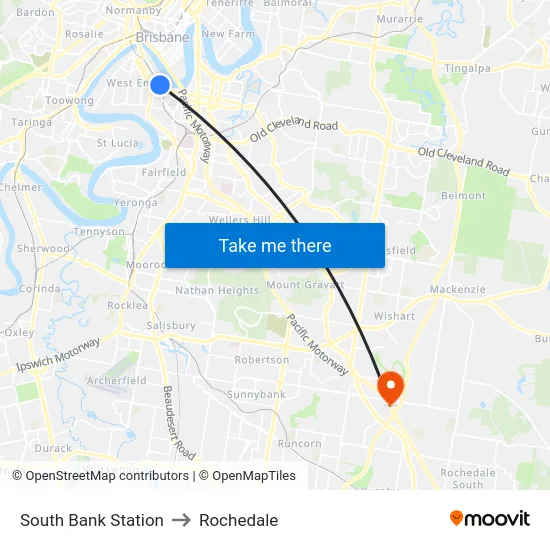 South Bank Station to Rochedale map