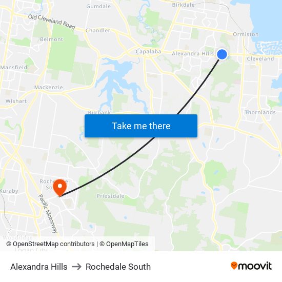 Alexandra Hills to Rochedale South map