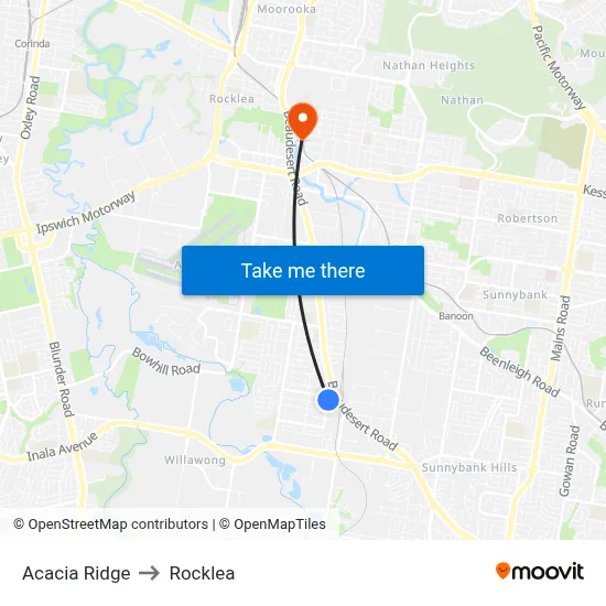 Acacia Ridge to Rocklea map