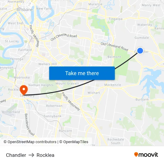Chandler to Rocklea map