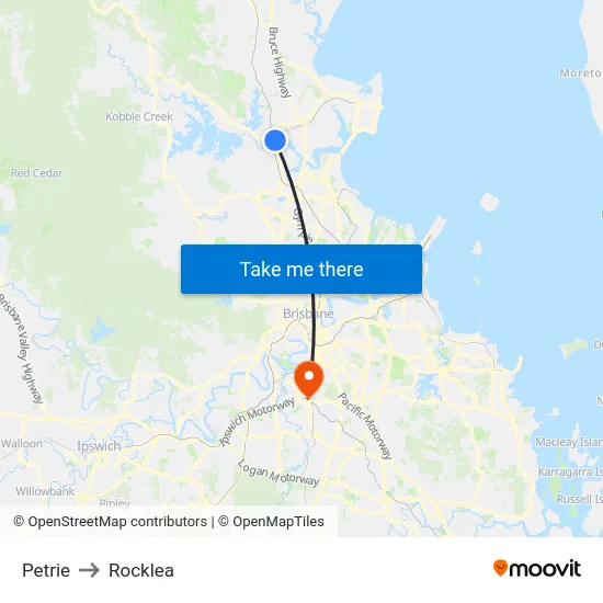 Petrie to Rocklea map